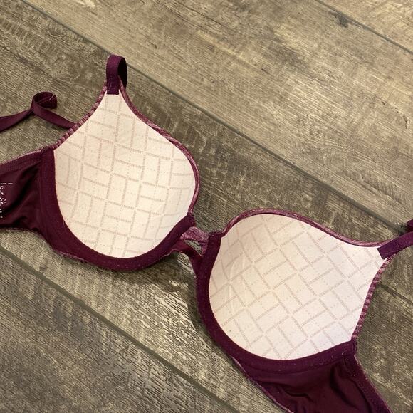 VICTORIA'S SECRET Perfect Shape Bra Purple Stripe Print Thick Padding 34B - Picture 5 of 7